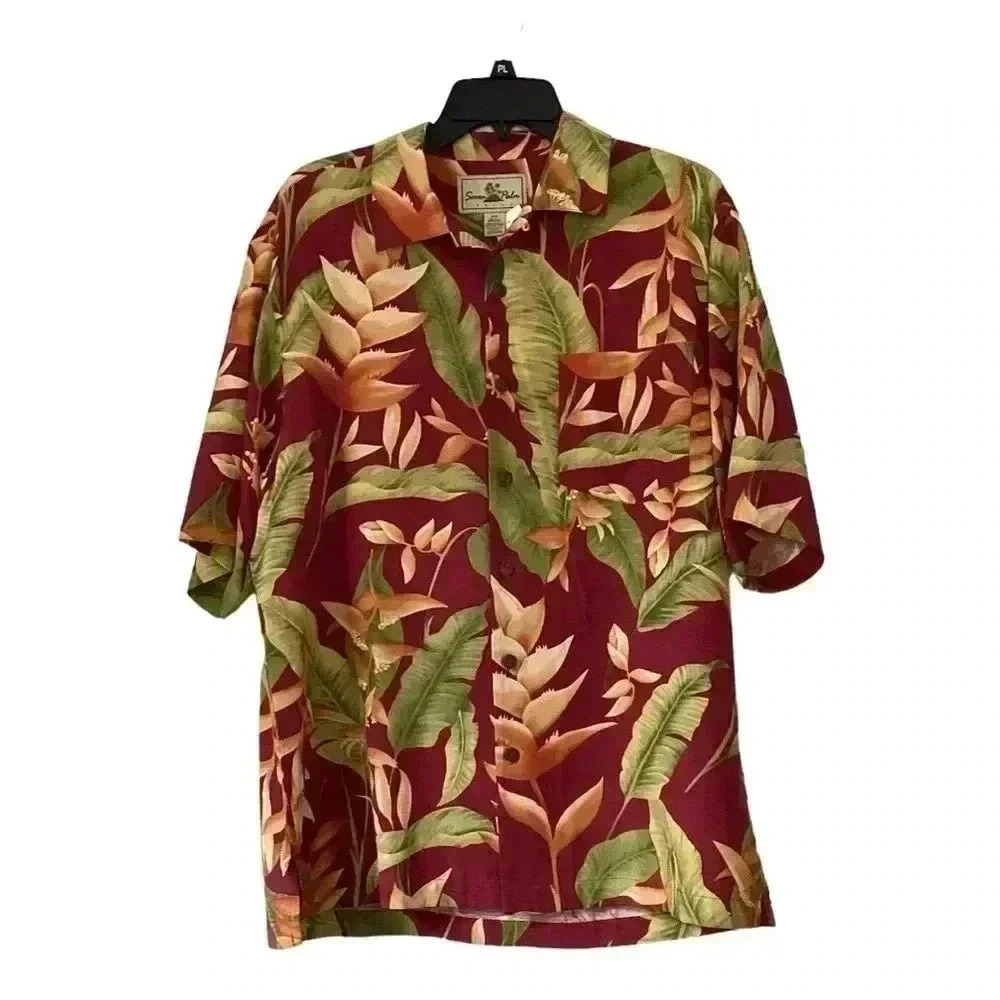 Seven Palm Hawaiian Tropical 100% Silk Shirt Size Small